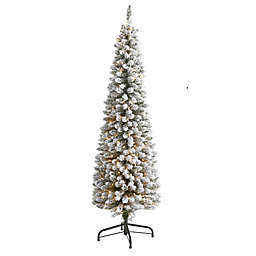 HomPlanti 6' Flocked Pencil Artificial Christmas Tree with 300 Clear Lights and 438 Bendable Branches