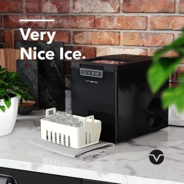 Vremi Portable Stainless Steel Ice Maker with Ice Scoop and Basket in Silver and Black. View a larger version of this product image.