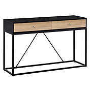 HOMCOM Console Table, Hallway Table with 2 Drawers,  Steel Frame Sofa Table for Entrance and Living Room, Black