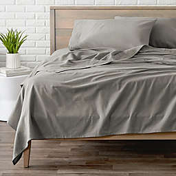 Bare Home Flannel Sheet Set 100% Cotton, Velvety Soft Heavyweight - Double Brushed Flannel - Deep Pocket (Light Grey, Queen)