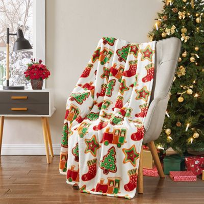 Brighten the Season Solid Oversized Sherpa Back Throw 50'' x 70'' Red 