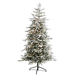 HomPlanti 6.5' Flocked Manchester Spruce Artificial Christmas Tree with 300 Lights and 781 Bendable Branches