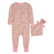 Sleep On It Infant Girls Floral Zip-Front Coverall Pajama with Blankey Buddy