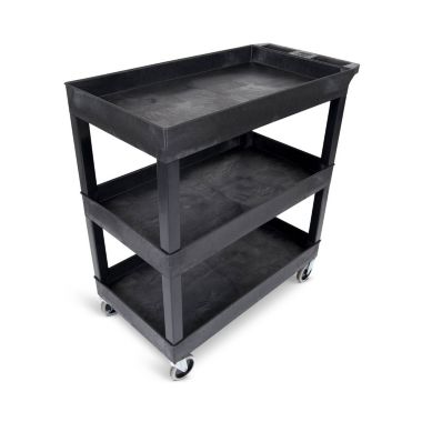 Luxor EC111-B - 32" x 18" 3-Shelf  Multipurpose Serving Storage Tub Cart Three Shelves Black - 10 Pack. View a larger version of this product image.