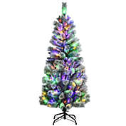 Slickblue 5 Feet Pre-Lit Hinged Christmas Tree Snow Flocked with 9 Modes Remote Control Lights