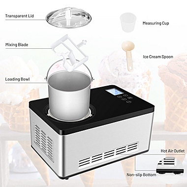 Costway 2.1 Quart Ice Cream Maker Frozen Machine Stainless Steel w/Timer Control. View a larger version of this product image.