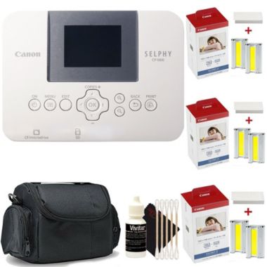 Canon Selphy CP1000 Compact Photo Printer White + 3pc Canon KP-108IN Selphy Color Ink 4x6 Paper Set 3115B001 + Case + 3pc Cleaning Kit. View a larger version of this product image.