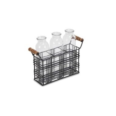 Cheungs Home Decorative Metal Basket Decor with Three Glass Jars. View a larger version of this product image.