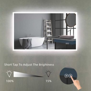 Vyaya Huron 48 in. W x 32 in. H Rectangular Frameless Anti-Fog Wall Bathroom LED Vanity Mirror in Silver. View a larger version of this product image.