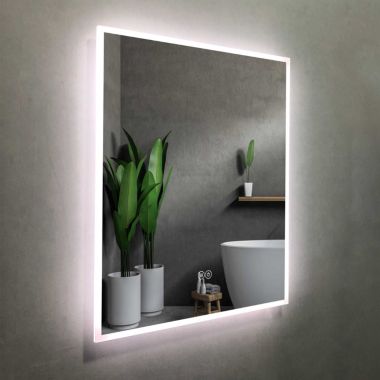 Vyaya Huron 48 in. W x 32 in. H Rectangular Frameless Anti-Fog Wall Bathroom LED Vanity Mirror in Silver. View a larger version of this product image.