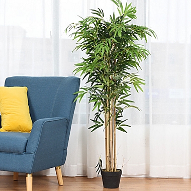 Costway-CA 5-Feet Artificial Bamboo Silk Tree Indoor-Outdoor Decorative Planter. View a larger version of this product image.