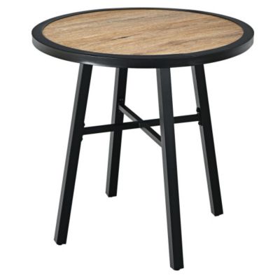 Costway-CA 29 Inch Patio Round Bistro Metal Table with Wood-Like Top