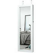 Slickblue Lockable Wall Mount Mirrored Jewelry Cabinet with LED Lights-White