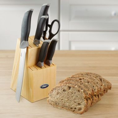 Oster Lingbergh 14 Piece Stainless Steel Cutlery Knife Set with Pine Wood Block. View a larger version of this product image.