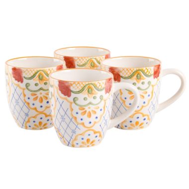 Laurie Gates Tierra Mosaic 4 Piece 17.4 Ounce Hand Painted Stoneware Mug Set. View a larger version of this product image.