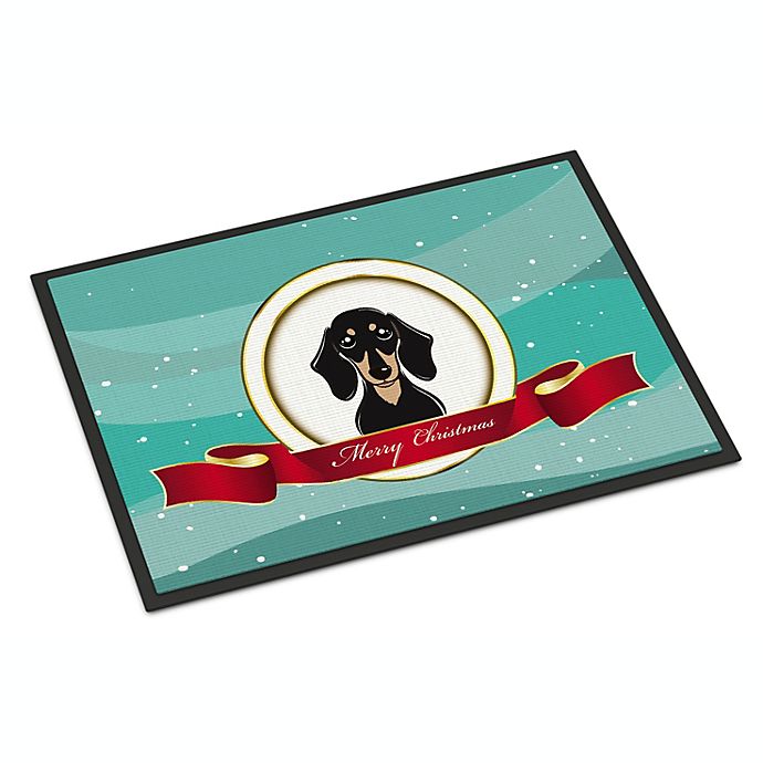 Caroline's Treasures Smooth Black and Tan Dachshund Merry Christmas Indoor or Outdoor Mat 24x36 36 x 24