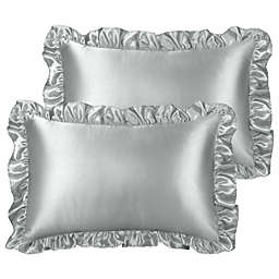 PiccoCasa Set of 2 Retro Satin Ruffle Envelope Pillowcases, 100% Polyester (Satin Fabric) illow Cover Pillow Shams Pillow Protector with Envelope Closure, Silver Gray Standard