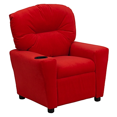 Flash Furniture Contemporary Red Microfiber Kids Recliner With Cup Holder - Red Microfiber. View a larger version of this product image.