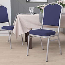 Flash Furniture HERCULES Series Crown Back Stacking Banquet Chair in Navy Fabric - Silver Frame
