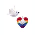 Alternate image 0 for Global Crafts Rainbow Heart and White Dove Handmade Felt Ornaments, Set of 2