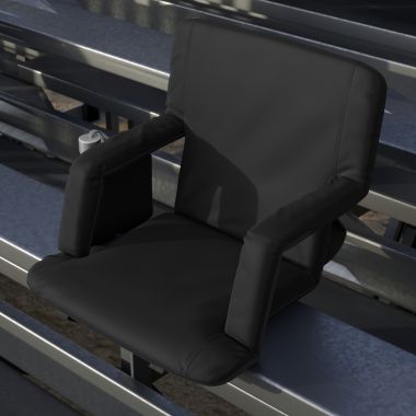 Emma and Oliver Portable Stadium Chair with Armrests, Black Reclining Padded Back & Seat, Lightweight Metal Frame & Backpack Straps, Storage Pockets. View a larger version of this product image.