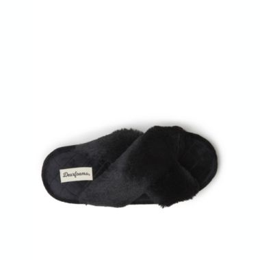 Dearfoams Womens Jessica Furry Crossband Slide. View a larger version of this product image.