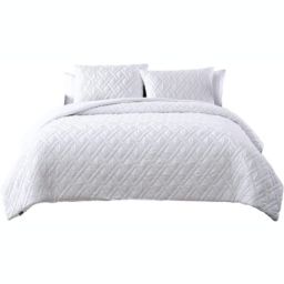 The Nest Company Larch Collection 3 Piece Hotel Quality Luxuriously Soft & Lightweight Quilted Bedding Set with 2 Pillow Shams - Queen -  White