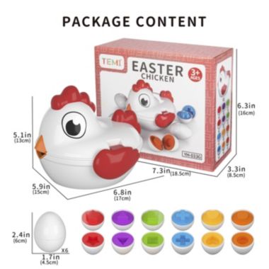 Department Store Toddler Chicken Easter Eggs Toys - Color Matching Game Shape Sorter With 6 Toy Eggs For Kids   Montessori Educational Toys Easter Gifts For Boys and Girls. View a larger version of this product image.