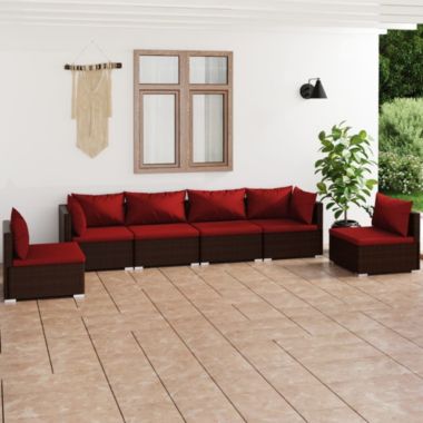 vidaXL 6 Piece Patio Lounge Set with Cushions Poly Rattan Brown | Bath Beyond