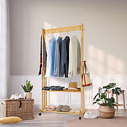 Kitcheniva Bamboo Natural Garment Rack w/Coat Hanging Organizer