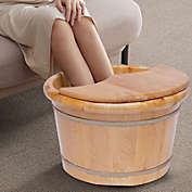 Infinity Merch Wooden Foot Bath Massage Spa Bucket Kit Brown