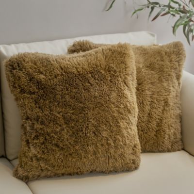 Cheer Collection Set of 2 Shaggy Long Hair Throw Pillows   Super Soft and Plush Faux Fur Accent Pillows - 18 x 18 inches - Gold