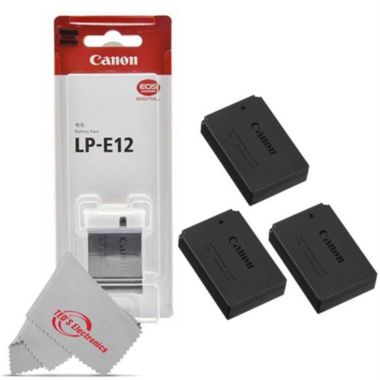 Three Canon LP-E12 Rechargeable Lithium-Ion Battery for Canon EOS Rebel T3 & T5. View a larger version of this product image.