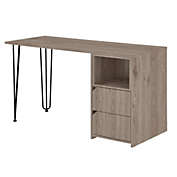 Saltoro Sherpi Ash 61 Inch Office Desk, 2 Gliding Drawers, Stylish Metal Hairpin Legs-