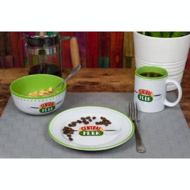 Friends Central Perk Coffee House Themed Dinnerware Dining Set   Official Friends Collectible Ceramic Display   Includes Plate, Bowl, And Mug   3-Piece Set. View a larger version of this product image.