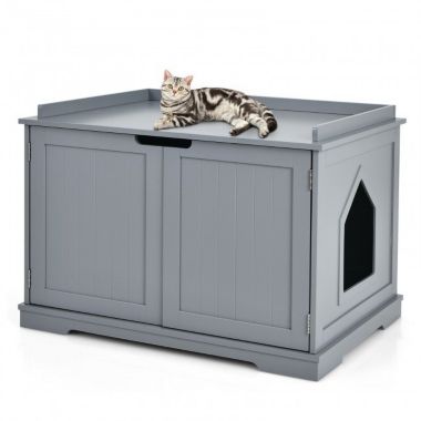 Hooya Cat Litter Box Enclosure with Double Doors for Large Cat and Kitty (Grey). View a larger version of this product image.