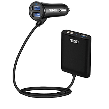 NAXA Electronics Front and Back Seat Car Charger in Black. View a larger version of this product image.
