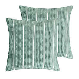 PiccoCasa 2 Pcs Soft Velvet Throw Pillow Cover, Jacquard Wave Striped Cushion Covers, Decorative Velvet Striped Throw Pillow Cases for Sofa Bed Home Decor, Pale Green, 20