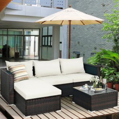 Costway 5 Pieces Patio Rattan Furniture Set with Coffee Table-Off White. View a larger version of this product image.
