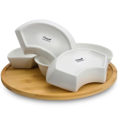 Elama Signature 12 1/4 Inch 6-Piece Lazy Susan Appetizer and Condiment Server Set with 5 Serving Dishes and a Lazy Suzan Serving Tray. View a larger version of this product image.