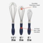 Alternate image 1 for Chef Pomodoro Kitchen Whisk 3-Piece Set, Stainless Steel Wire Balloon Whisk Utensil, Baking Wisk Kitchen Cooking Tool