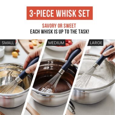 Chef Pomodoro Kitchen Whisk 3-Piece Set, Stainless Steel Wire Balloon Whisk Utensil, Baking Wisk Kitchen Cooking Tool. View a larger version of this product image.