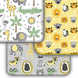 GROW WILD Baby Crib Sheets 3-Pack   Soft & Stretchy Jersey Cotton Fitted Crib Sheet   Safari Animals Elephant Giraffe