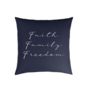 Outdoor Living and Style 18" Navy Blue and White Single Embroidered Decorative "Faith Family Freedom" Square Lumbar Pillow