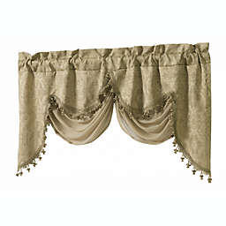 Kate Aurora Georgina Ultra Luxurious Raised Jacquard And Fringed Trimmed Austrian Window Valance - 52 in. W x 28 in. L, Gold