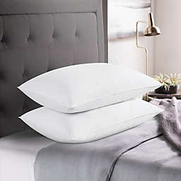 Unikome 2 Pack Medium Support Goose Feather & Down Bed Pillow in White Ultra-Soft Peach Skin Fabric, Queen