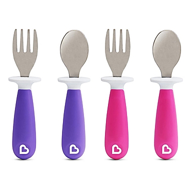 Munchkin Raise Toddler Fork and Spoon, 4 pack, Pink/Purple. View a larger version of this product image.