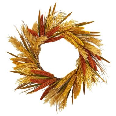 Nearly Natural 25" Sorghum Harvest Artificial Wreath. View a larger version of this product image.
