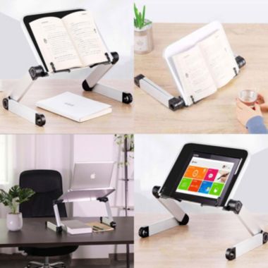 RAINBEAN Aluminum Adjustable and Foldable Portable Desk Book Holder in Black. View a larger version of this product image.