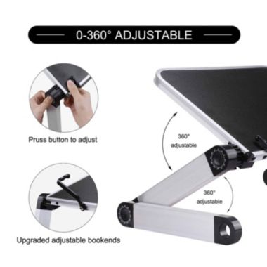 RAINBEAN Aluminum Adjustable and Foldable Portable Desk Book Holder in Black. View a larger version of this product image.